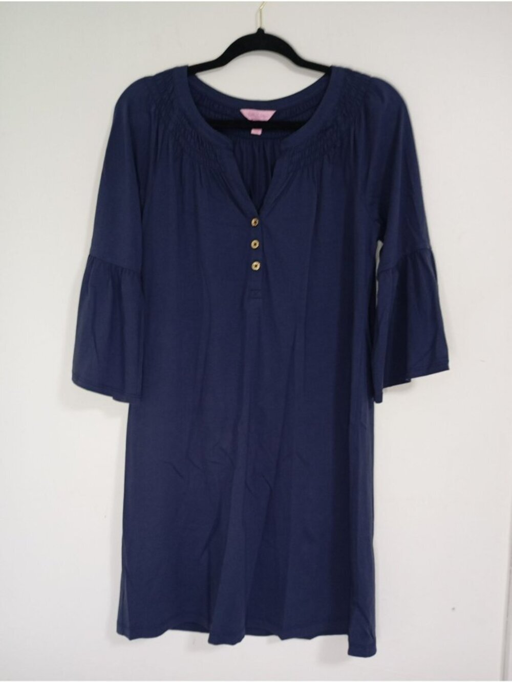 Lilly Pulitzer Womens Navy Blue Pima Cotton Bell Sleeve Tunic Dress Size Small - Picture 2 of 10